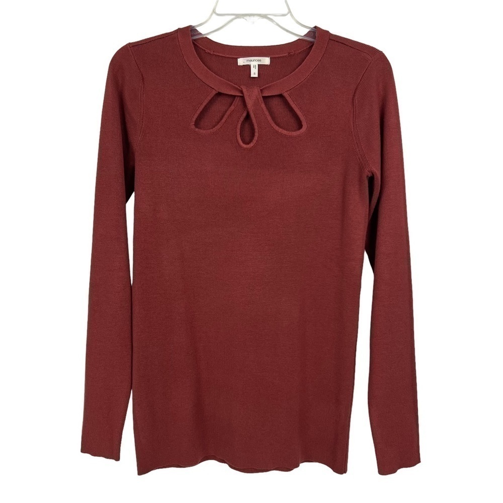 MAURICES Women’s Pullover Sweater Sz Small Rust Color Stretch Decorative Neck